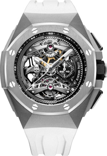 Audemars Piguet Royal Oak Concept Tourbillon 44 mm Chronograph Openworked Selfwinding Titanium Black White Rubber - 26587TI.OO.D010CA.01 - Luxury Time NYC