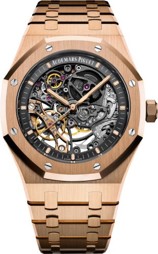 Audemars Piguet Royal Oak Double Balance Wheel Openworked Rose Gold Skeleton Dial 41mm | 15407OR.OO.1220OR.01 - Luxury Time NYC