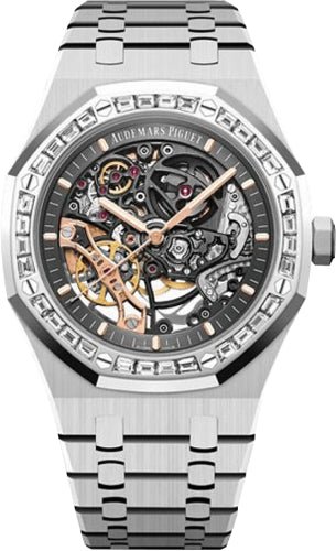 Audemars Piguet Royal Oak Double Balance Wheel Openworked White Gold Diamond Bezel Skeleton Slate 41mm Index Dial Bracelet | 15412BC.ZZ.1220BC.01 - Luxury Time NYC