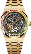 Load image into Gallery viewer, Audemars Piguet Royal Oak Frosted Gold Double Balance Wheel Openworked Yellow Gold 41mm Rainbow Gem - set Bezel | 15412BA.YG.1224BA.01 - Luxury Time NYC