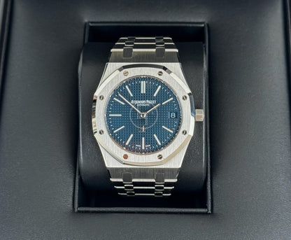 Audemars Piguet Royal Oak Jumbo 39mm Extra - Thin Stainless Steel Blue Dial | 16202ST.OO.1240ST.02 - Luxury Time NYC