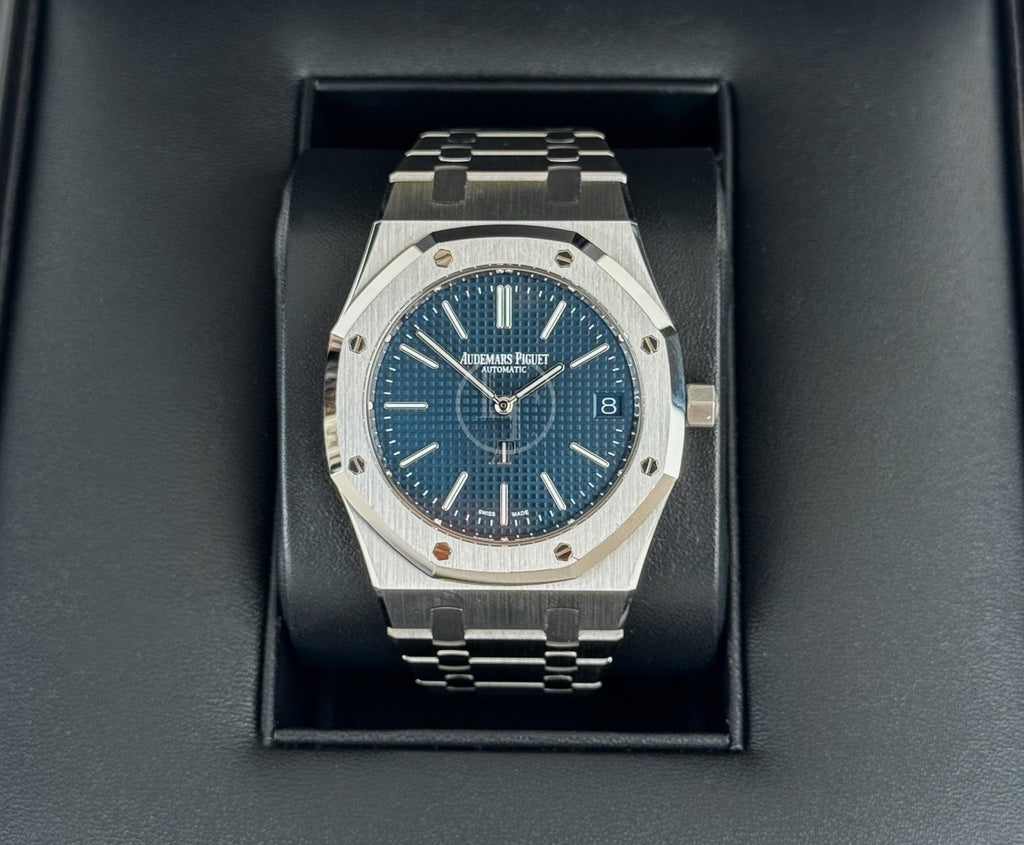 Audemars Piguet Royal Oak Jumbo 39mm Extra - Thin Stainless Steel Blue Dial | 16202ST.OO.1240ST.02 - Luxury Time NYC