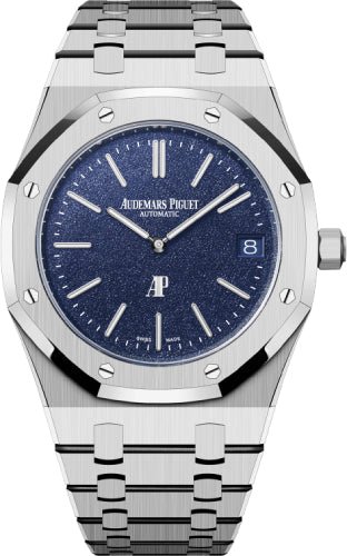 Audemars Piguet Royal Oak "Jumbo" 39mm Extra - Thin White Gold Grainy Blue Dial - 16202BC.OO.1240BC.02 - Luxury Time NYC