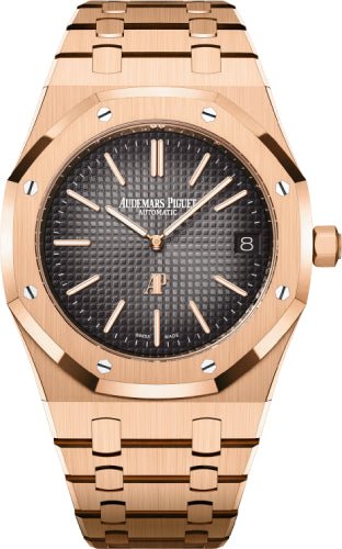 Audemars Piguet Royal Oak Jumbo Extra - Thin 39mm "50th Anniversary" Rose Gold Grey Dial | 16202OR.OO.1240OR.01 - Luxury Time NYC