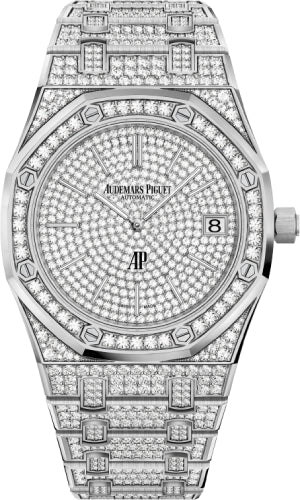 Audemars Piguet Royal Oak "Jumbo" Extra - Thin 39mm White Gold Diamond Pave | 15202BC.ZZ.1241BC.01 - Luxury Time NYC