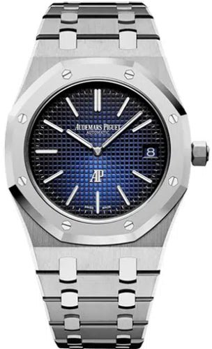 Audemars Piguet Royal Oak “Jumbo” Extra-Thin Smoked blue dial with “Petite Tapisserie” 15202IP.OO.1240IP.01 - Luxury Time NYC