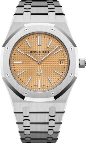 Audemars Piguet Royal Oak "Jumbo" Extra - Thin White Gold Rose Gold Dial | 15202BC.OO.1240BC.01 - Luxury Time NYC