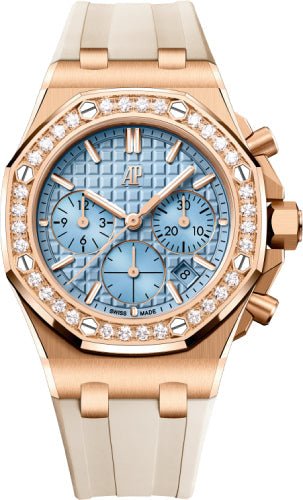 Audemars Piguet Royal Oak Offshore 37 mm Chronograph Pink Rose Gold Diamond Light Blue Dial - 26231OR.ZZ.A085CA.01 - Luxury Time NYC