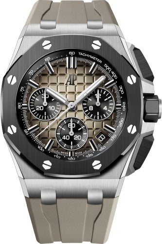 Audemars Piguet Royal Oak Offshore 43mm Chronograph Stainless Steel Ceramic Taupe Brown Dial - 26420SO.OO.A600CA.01 - Luxury Time NYC