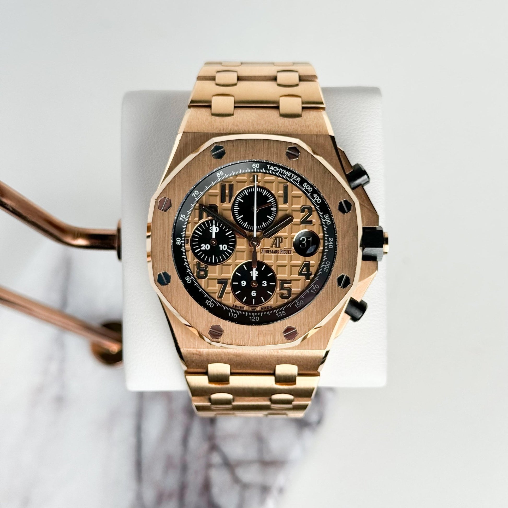 Audemars Piguet Royal Oak Offshore Champagne 42mm Rose Gold 26470OR.OO.1000OR.01 - Luxury Time NYC