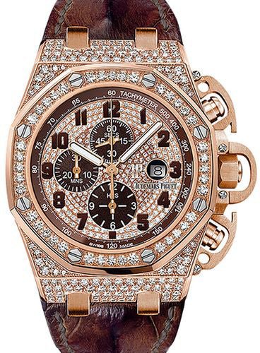 Audemars Piguet Royal Oak Offshore Chronograph 48mm Diamond Pave Arabic Rose Gold Diamond Set Leather | 26215OR.ZZ.A801CR.01 - Luxury Time NYC