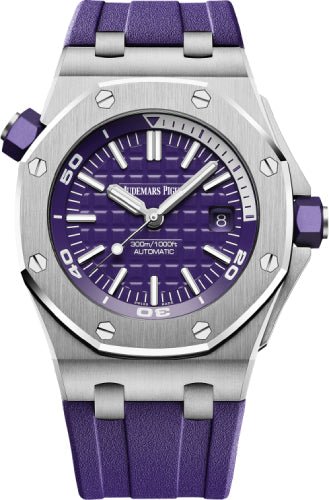 Audemars Piguet Royal Oak Offshore Diver 42mm Stainless Steel Purple Dial Rubber Strap | 15710ST.OO.A077CA.01 - Luxury Time NYC