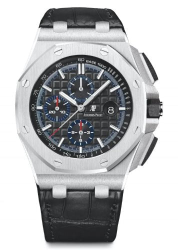 Audemars Piguet Royal Oak Offshore Selfwinding Chronograph Platinum Black Index Dial & Fixed Bezel Leather Bracelet | 26412PT.OO.A002CR.01 - Luxury Time NYC