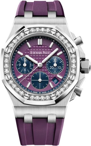 Audemars Piguet Royal Oak Offshore Selfwinding Chronograph Stainless Steel 37mm Purple Dial Diamond Bezel Rubber Strap | 26231ST.ZZ.D075CA.01 - Luxury Time NYC