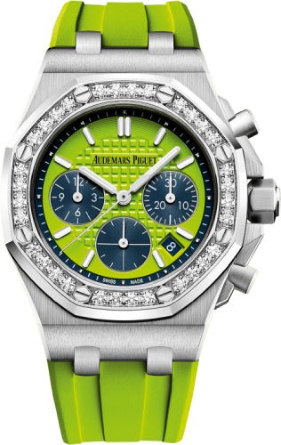 Audemars Piguet Royal Oak Offshore Selfwinding Chronograph Stainless Steel Green Dial 37mm Diamond Bezel Rubber Strap | 26231ST.ZZ.D038CA.01 - Luxury Time NYC