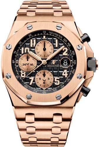 Audemars Piguet Royal Oak Offshore Selfwinding Chronograph Watch - 42mm - Pink Gold - Black Dial - Pink Gold Bracelet - 26470OR.OO.1000OR.03 - Luxury Time NYC