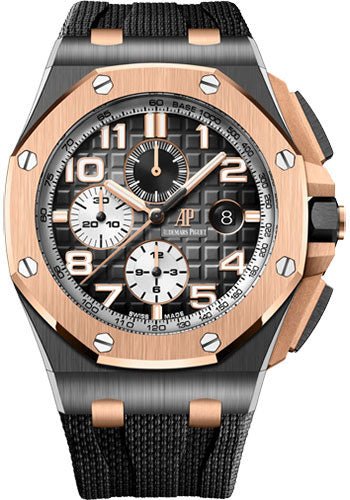 Audemars Piguet Royal Oak Offshore Selfwinding Chronograph Watch - 44mm Ceramic Pink Gold Case - Smoked Grey Dial - Grey Rubber Strap - 26405NR.OO.A002CA.01 - Luxury Time NYC