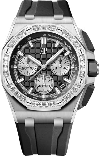 Audemars Piguet Royal Oak Offshore Selfwinding Chronograph White Gold Diamond Bezel 43mm Black Dial Rubber Strap | 26424BC.ZZ.D002CA.01 - Luxury Time NYC