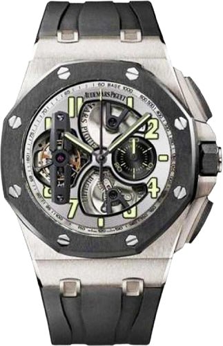 Audemars Piguet Royal Oak Offshore Tourbillon Chronograph 44mm Silver Skeleton Arabic Titanium Rubber | 26387IO.OO.D002CA.01 - Luxury Time NYC