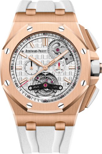 Audemars Piguet Royal Oak Offshore Tourbillon Chronograph Selfwinding 44mm Silver Index Rose Gold Rubber | 26540OR.OO.A010CA.01 - Luxury Time NYC