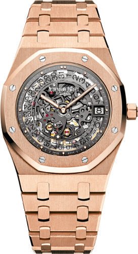 Audemars Piguet Royal Oak Openworked Extra - Thin 39mm Black Skeleton Rose Gold | 15204OR.OO.1240OR.01 - Luxury Time NYC