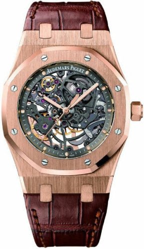 Audemars Piguet Royal Oak Openworked Selfwinding 39mm Black Skeleton Rose Gold Strap| 15305OR.OO.D088CR.01 - Luxury Time NYC