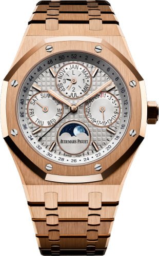 Audemars Piguet Royal Oak Perpetual Calendar Rose Gold Silver Index 41mm Rose Gold Bracelet | 26574OR.OO.1220OR.01 - Luxury Time NYC