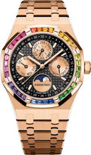 Load image into Gallery viewer, Audemars Piguet Royal Oak Pink Rose Gold Perpetual Calendar Rainbow Sapphires Bezel 26614OR.YY.1220OR.01 - Luxury Time NYC