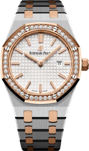 Audemars Piguet Royal Oak Quartz Ladies 33mm Rose Gold/Steel Diamond Silver Dial | 67651SR.ZZ.1261SR.01 - Luxury Time NYC