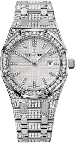 Audemars Piguet Royal Oak Quartz Ladies White Gold Silver Diamond Index 33mm Bracelet | 67652BC.ZZ.1262BC.01 - Luxury Time NYC