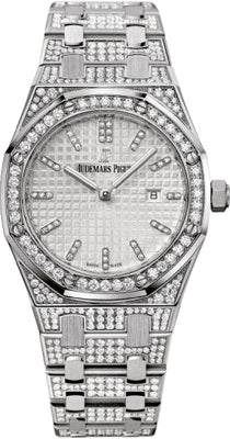 Audemars Piguet Royal Oak Quartz Ladies White Gold Silver Diamond Index 33mm Bracelet | 67652BC.ZZ.1262BC.01 - Luxury Time NYC