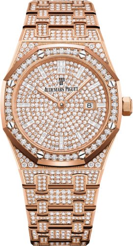 Audemars Piguet Royal Oak Quartz Rose Gold 33mm Diamond Paved Dial/Bezel/Bracelet | 67652OR.ZZ.1265OR.01 - Luxury Time NYC