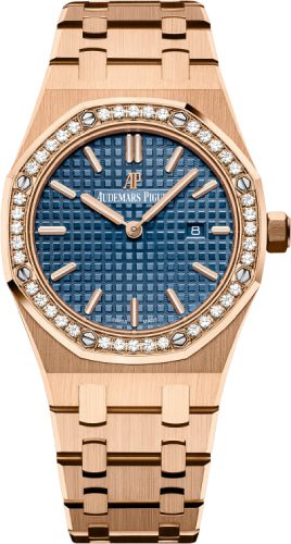 Audemars Piguet Royal Oak Quartz Rose Gold Blue Dial 33mm Diamond Bezel | 67651OR.ZZ.1261OR.02 - Luxury Time NYC