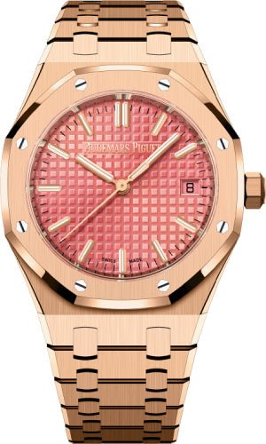 Audemars Piguet Royal Oak Self Winding Pink Rose Gold 34mm Pink Dial 77450OR.OO.1361OR.01 - Luxury Time NYC