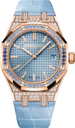 Audemars Piguet Royal Oak Self Winding Pink Rose Gold/Diamonds 37mm Light Blue Dial 15551OR.ZS.D344CR.01 - Luxury Time NYC