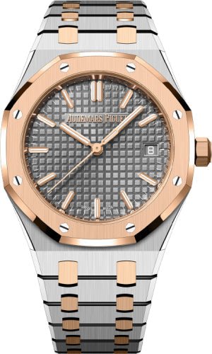 Audemars Piguet Royal Oak Self Winding Steel/Pink Rose Gold 34mm Grey Dial 77450SR.OO.1361SR.03 - Luxury Time NYC