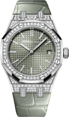 Audemars Piguet Royal Oak Self Winding White Gold/Diamonds 37mm Green Dial 15551BC.ZZ.D405CR.01 - Luxury Time NYC