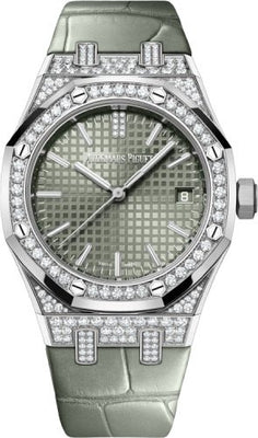 Audemars Piguet Royal Oak Self Winding White Gold/Diamonds 37mm Green Dial 15551BC.ZZ.D405CR.01 - Luxury Time NYC