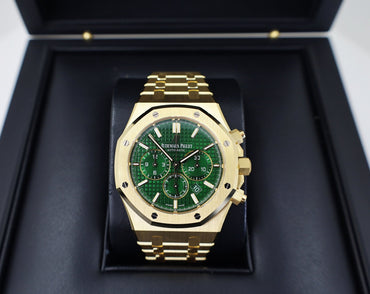 Audemars Piguet Royal Oak Selfwinding Chronograph Yellow Gold 41mm Green Dial Bracelet 26331BA.OO.1220BA.02 - Luxury Time NYC