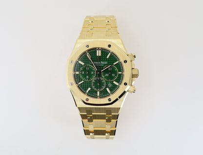 Audemars Piguet Royal Oak Selfwinding Chronograph Yellow Gold 41mm Green Dial Bracelet 26331BA.OO.1220BA.02 - Luxury Time NYC