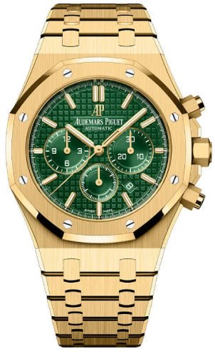 Audemars Piguet Royal Oak Selfwinding Chronograph Yellow Gold 41mm Green Dial Bracelet 26331BA.OO.1220BA.02 - Luxury Time NYC