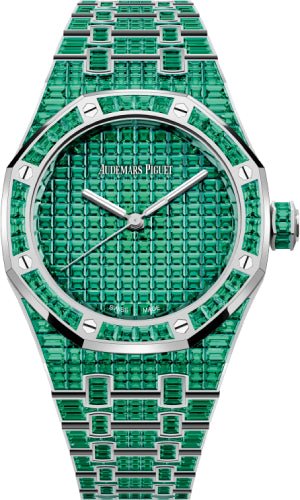 Audemars Piguet Royal Oak Selfwinding Emerald "50th Anniversary" 37mm White Gold Green Dial | 15554BC.EE.1274BC.01 - Luxury Time NYC