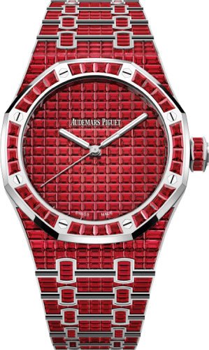 Audemars Piguet Royal Oak Selfwinding Ruby 41mm "50th Anniversary" White Gold Red Dial | 15514BC.RR.1284BC.01 - Luxury Time NYC