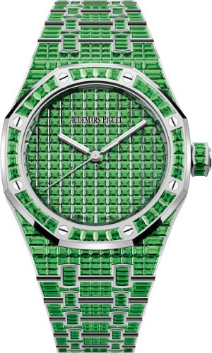 Audemars Piguet Royal Oak Selfwinding Tsavorite "50th Anniversary" White Gold 37mm Green Dial | 15554BC.TV.1274BC.01 - Luxury Time NYC