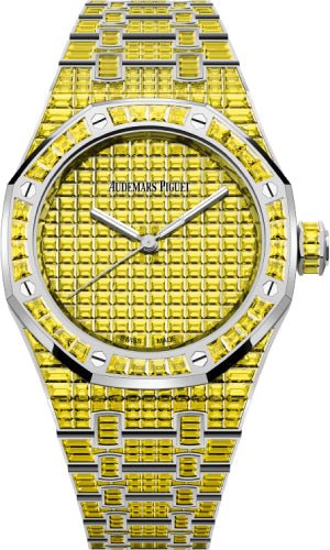 Audemars Piguet Royal Oak Selfwinding Yellow Chrysoberyl 37mm "50th Anniversary" White Gold Yellow Dial | 15554BC.RY.1274BC.01 - Luxury Time NYC