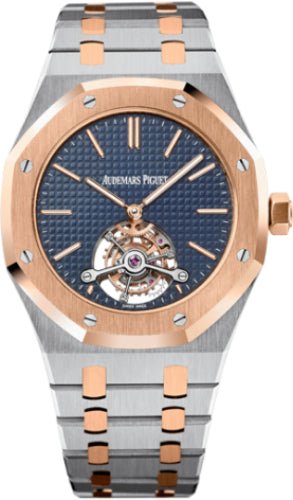 Audemars Piguet Royal Oak Tourbillon 41mm Extra - Thin Blue Index Rose Gold Stainless Steel Hand - Wound - 26517SR.OO.1220SR.01 - Luxury Time NYC