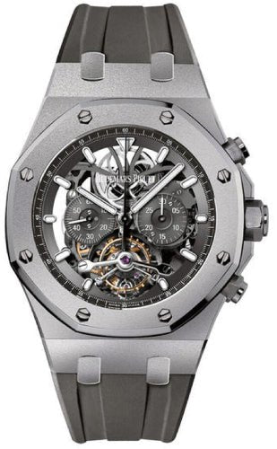 Audemars Piguet Royal Oak Tourbillon Chronograph 44mm Openworked Index Titanium Rubber | 26347TI.GG.D004CA.01 - Luxury Time NYC