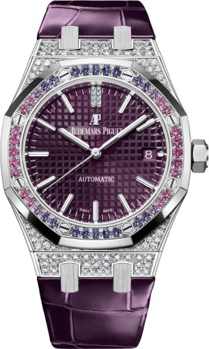 Audemars Piguet Royal Oak White Gold 37mm Purple Dial Diamond Bezel 15452BC.ZY.D600CR.01 - Luxury Time NYC