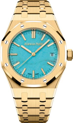 Audemars Piguet Royal Oak Yellow Gold Turquoise Dial 37mm | 15550BA.OO.1356BA.01 - Luxury Time NYC