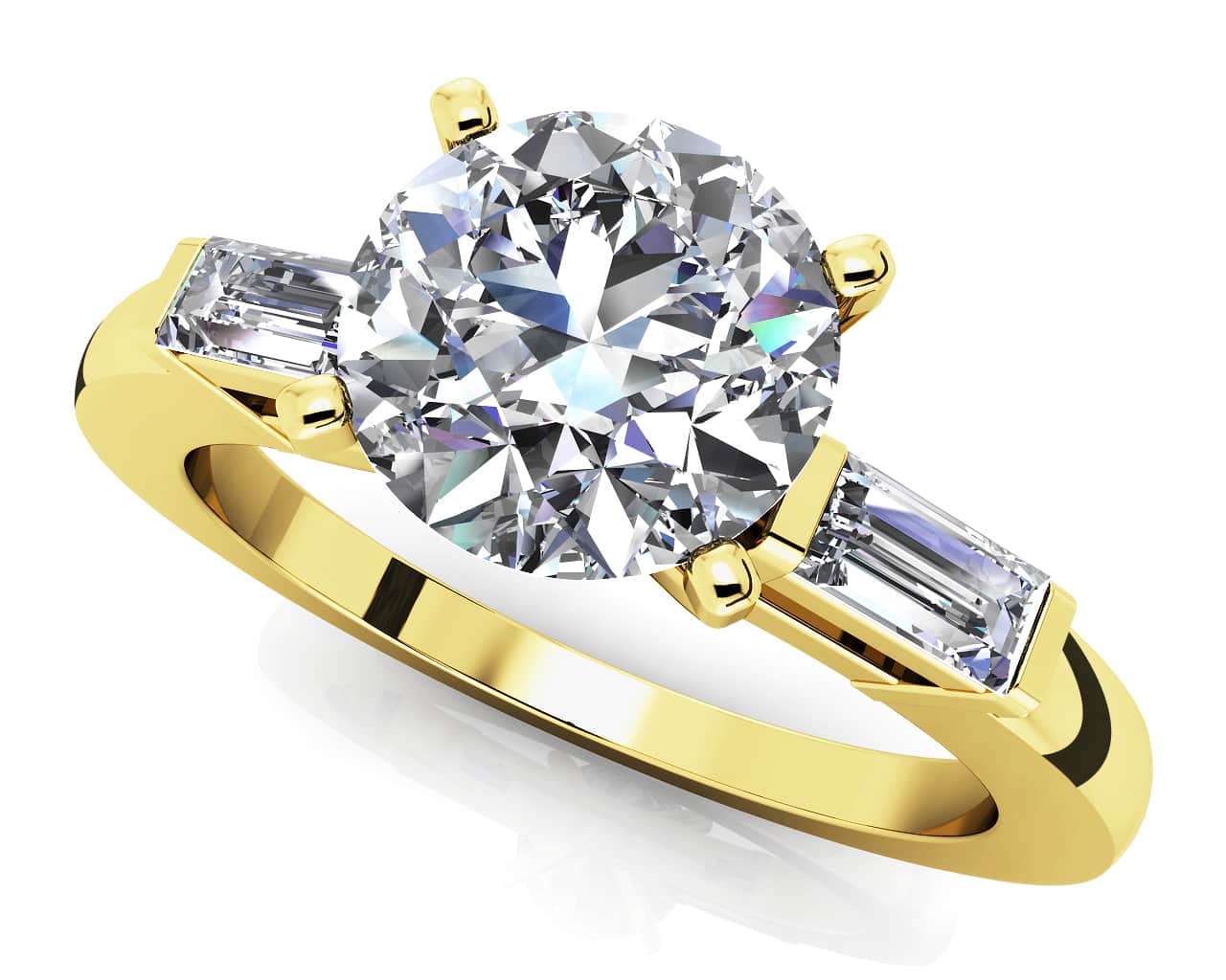 Baguette Three Across Diamond Engagement Ring with 2.30 ct. (2.00 ct. center diamond) - Luxury Time NYC